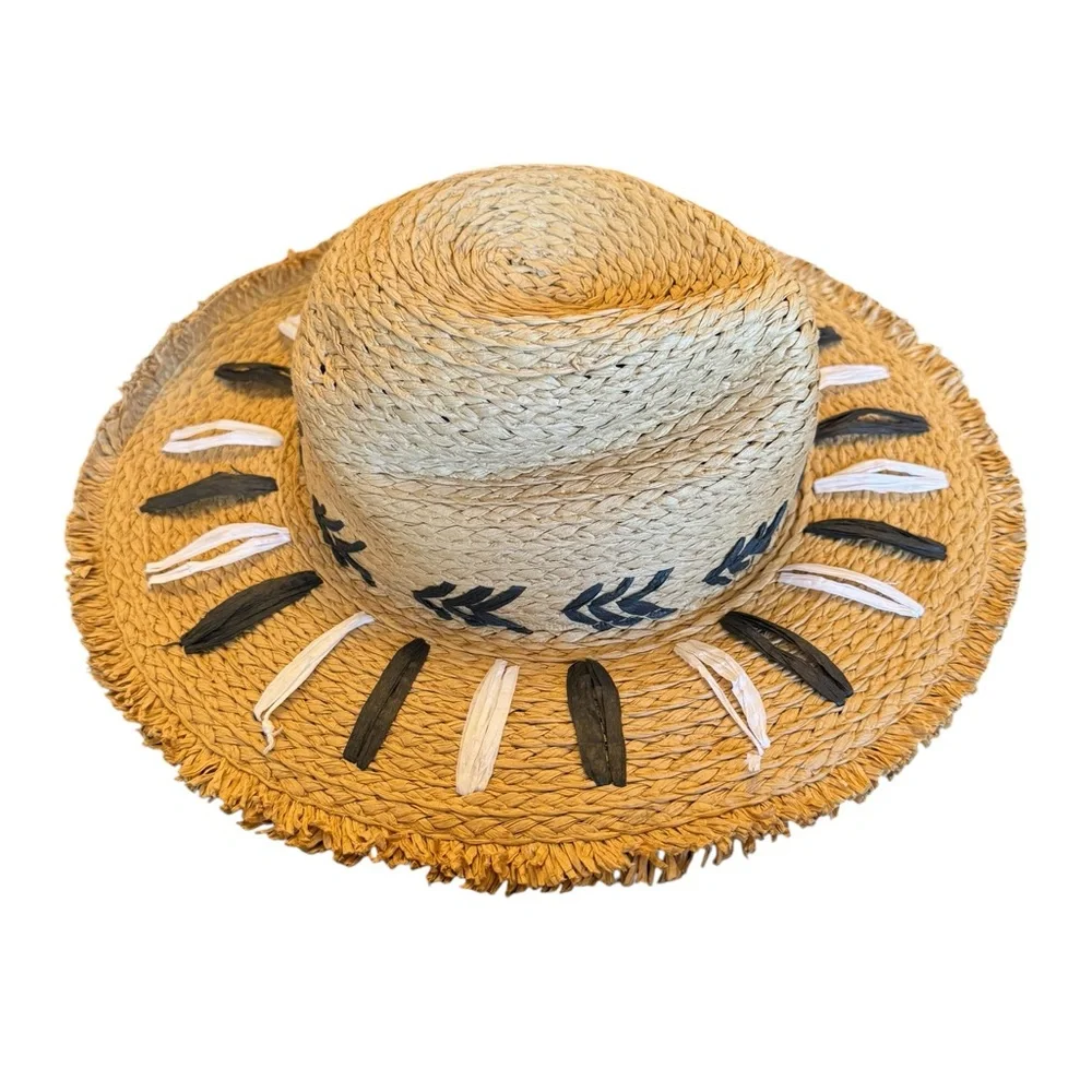 Vince Camuto Straw Sun Hat with Black and White Accents - Picture 1 of 8